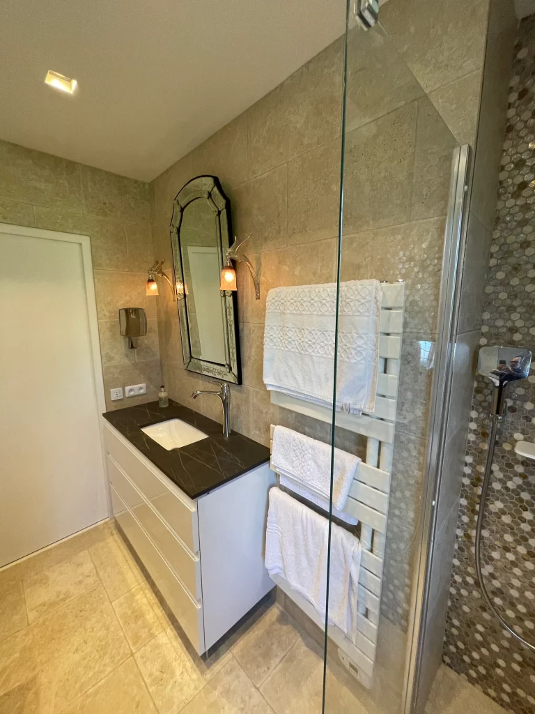 Salle de bains rénovée douche baignoire et toilette